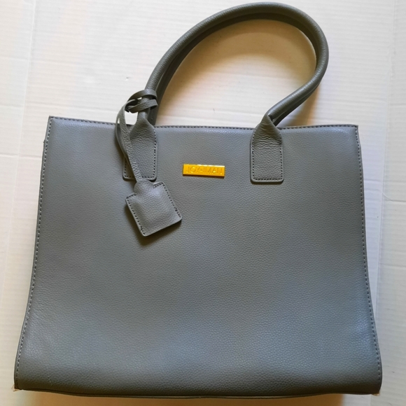 Joy and Iman Large Gray Leather Handbag, Tote - Picture 1 of 14